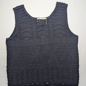 Express Tricot Crochet Knit Tank Top Gray Textured Boho Minimalist